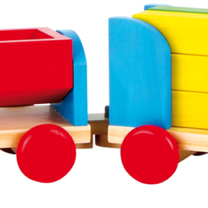Houten trein met speelblokken