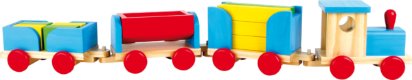 Houten trein met speelblokken