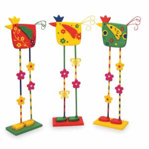 Set van 3 decoratieve houten vogels op hoge poten