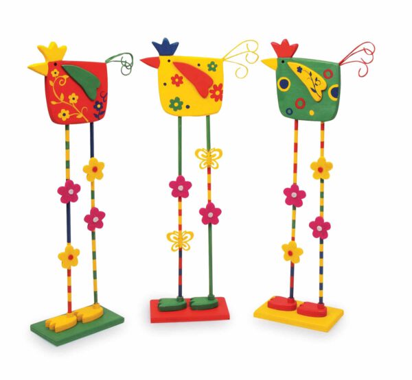 Set van 3 decoratieve houten vogels op hoge poten