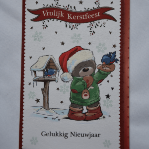 Kerstkaart: Beer en vogel