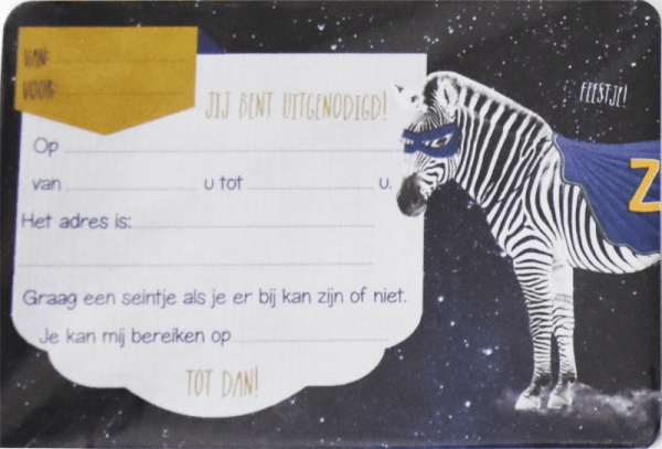 Uitnodigingskaartjes 5 stuks met enveloppe - Zebra